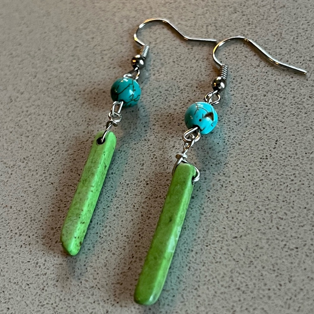Green and Turquoise Bead Dangle Earrings